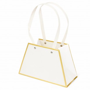 Pungă tip poșetă alb ivory cu bordură aurie set 10 bucăți